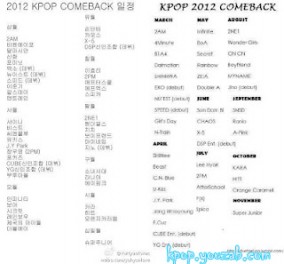 ตารางการคัมแบค 2012